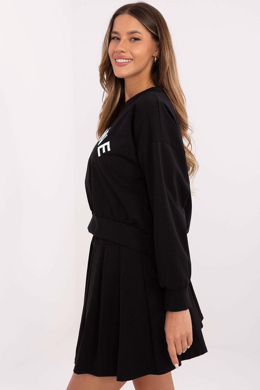 Black sweatshirt and pleated skirt set with long sleeves and front logo
