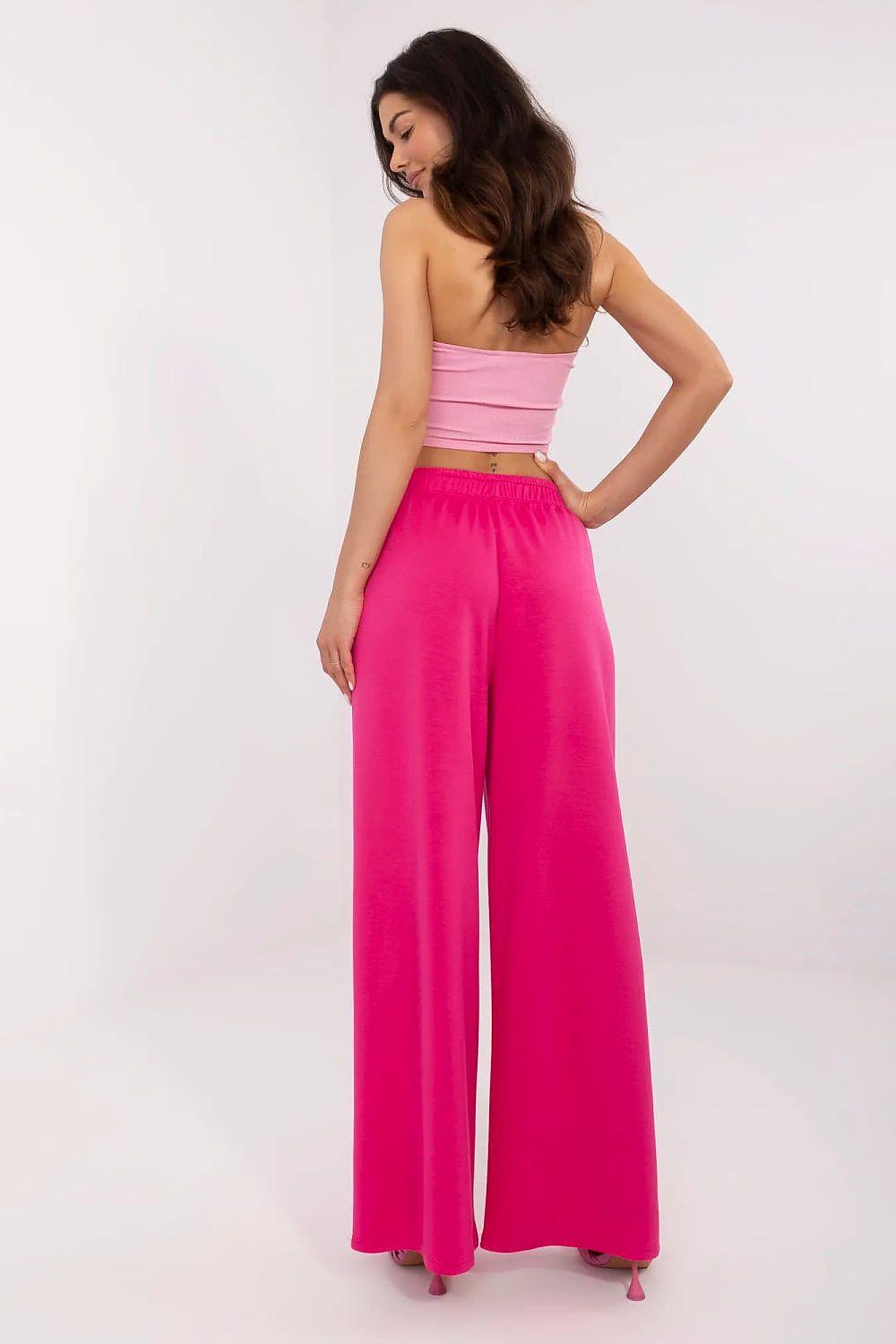 Fuchsia wide-leg tracksuit trousers with ruched elastic waistband, full length