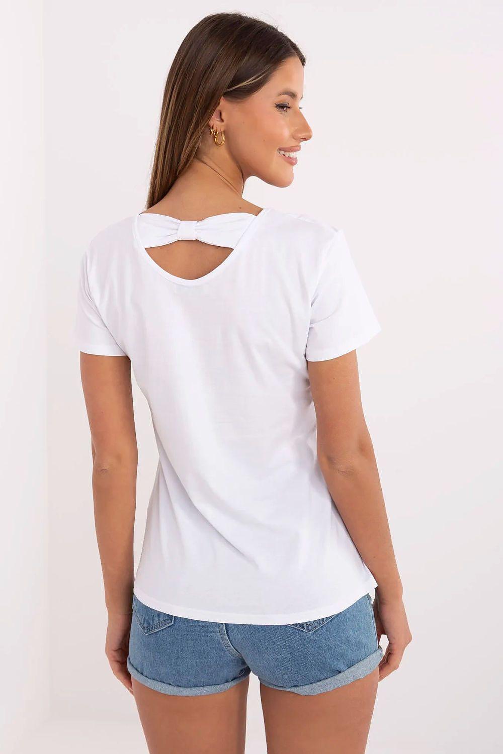 White T-shirt with crew neck, short sleeves and keyhole back neckline