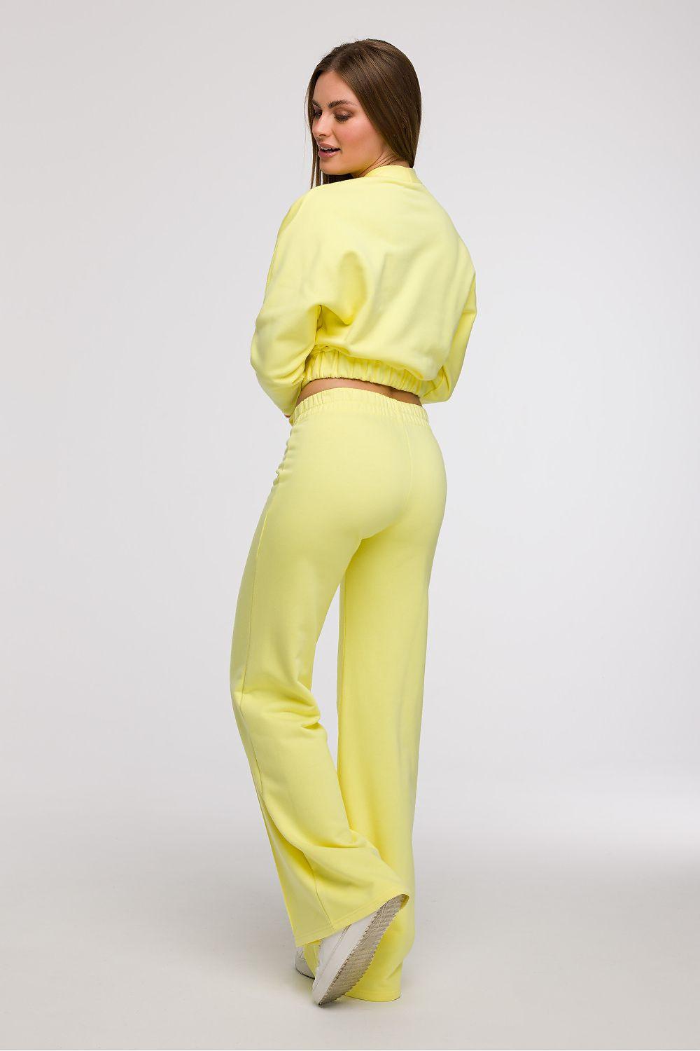 Tracksuit trousers light yellow, elastic waist, side seams, wide straight-leg cut