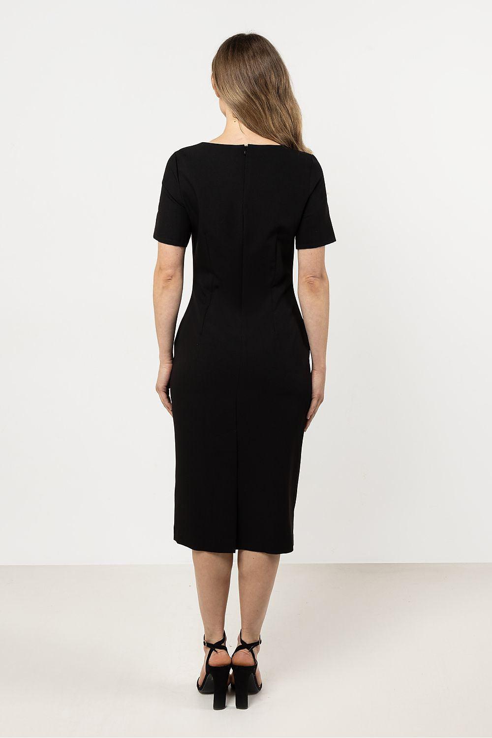 Awama daydress, black, back slit detail and short sleeves, knee-length sheath