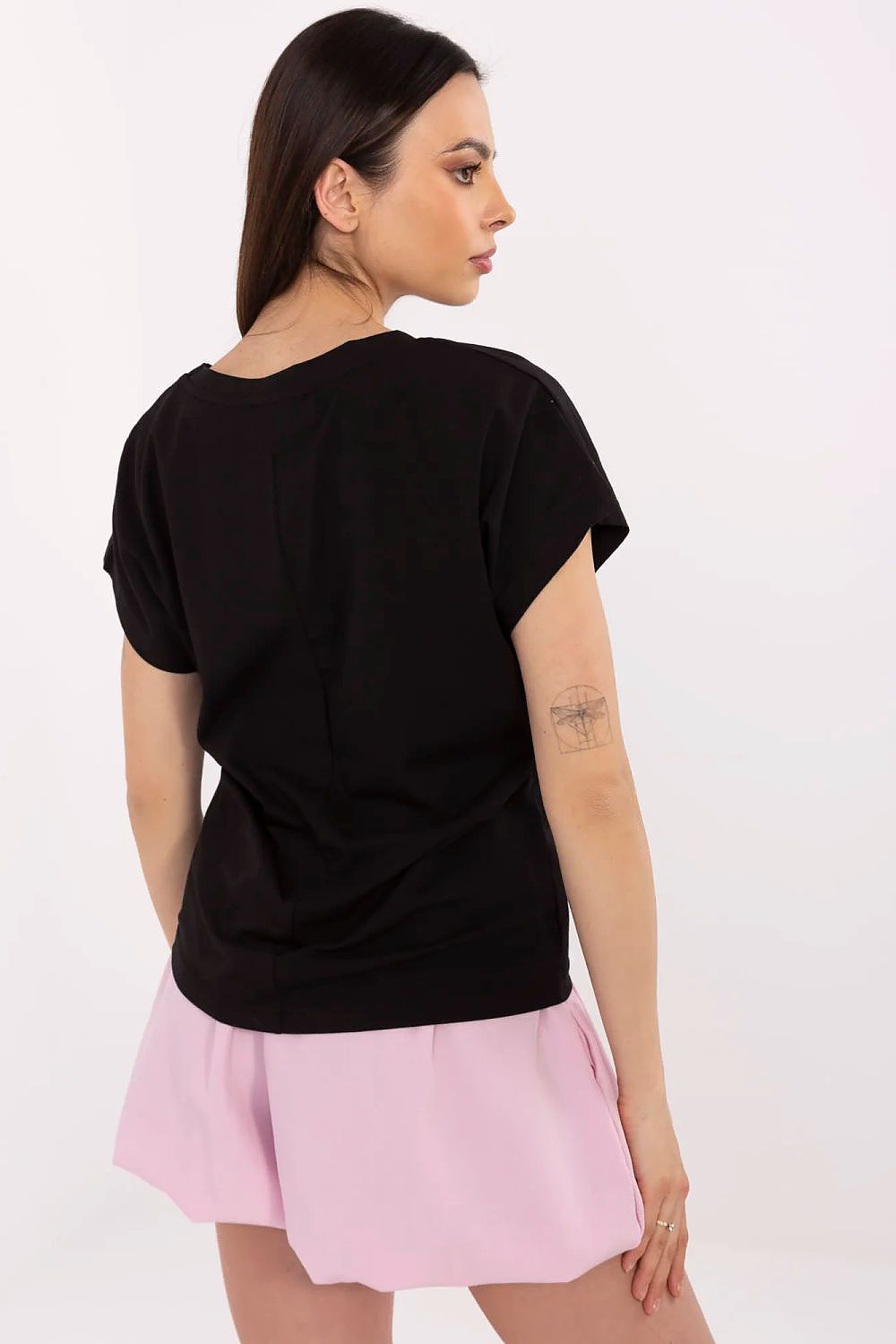Black women's T-shirt with short sleeves, plain back