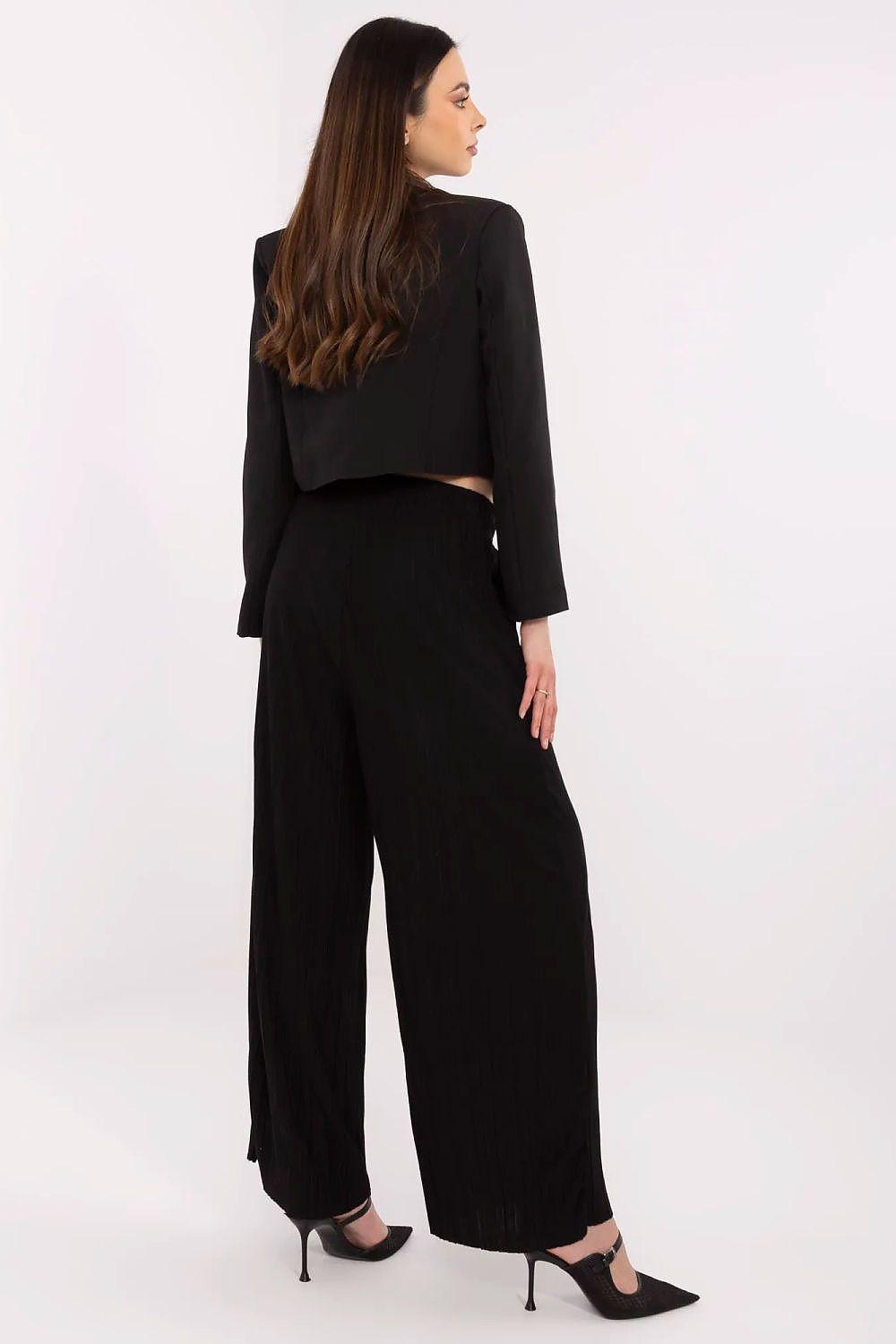 Women’s black wide-leg trousers with high waist and draped wide legs