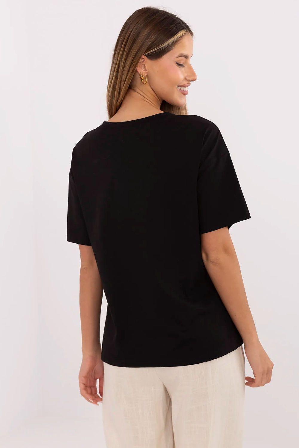 Black T-shirt back view with crew neck and short sleeves