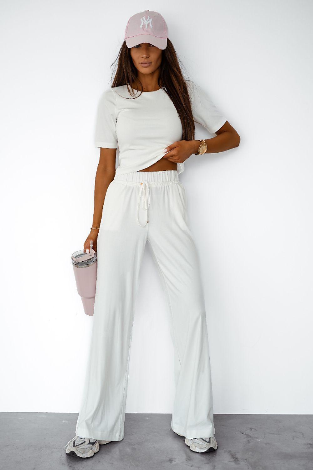 White short-sleeve top and drawstring wide-leg pants set