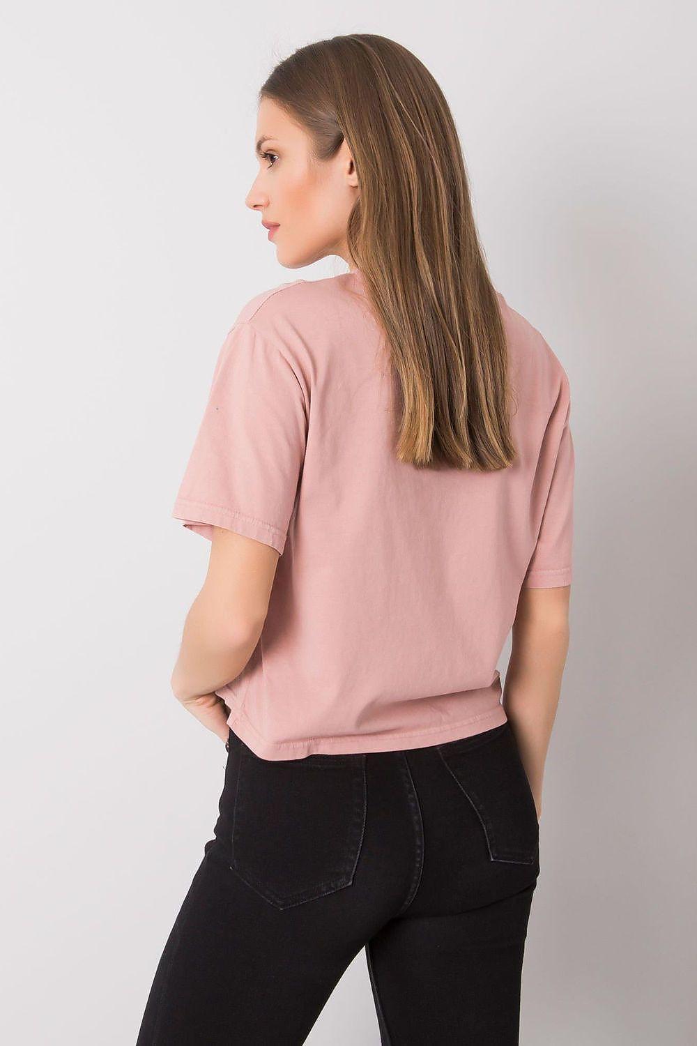 Pink T-shirt with short sleeves and crew neck, back view plain