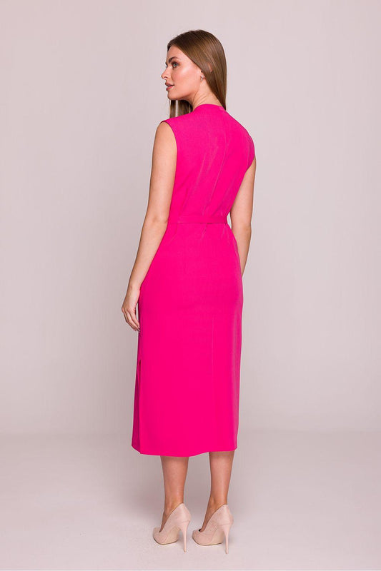 Magenta sleeveless midi day dress with back waist tie detail