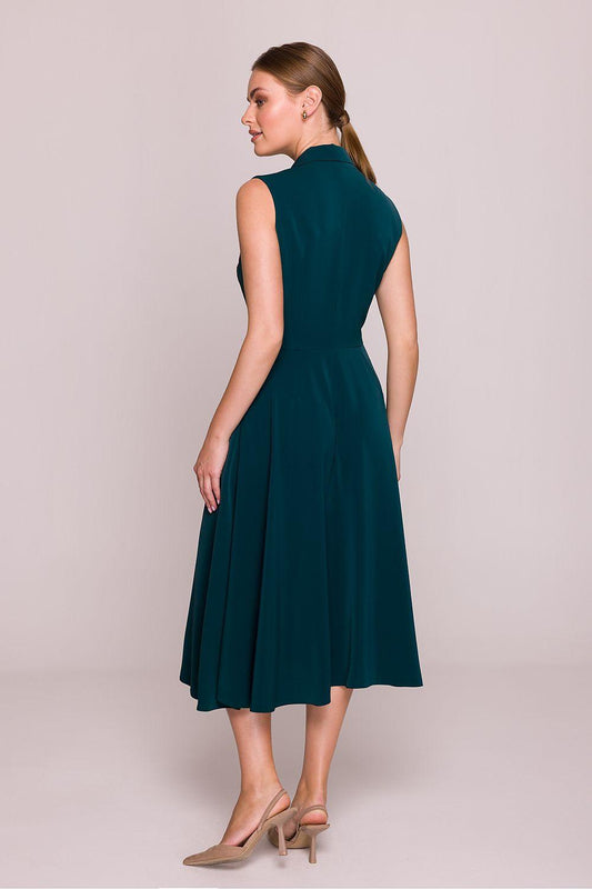 Stylove cocktail dress, sleeveless deep teal back, pleated midi A-line