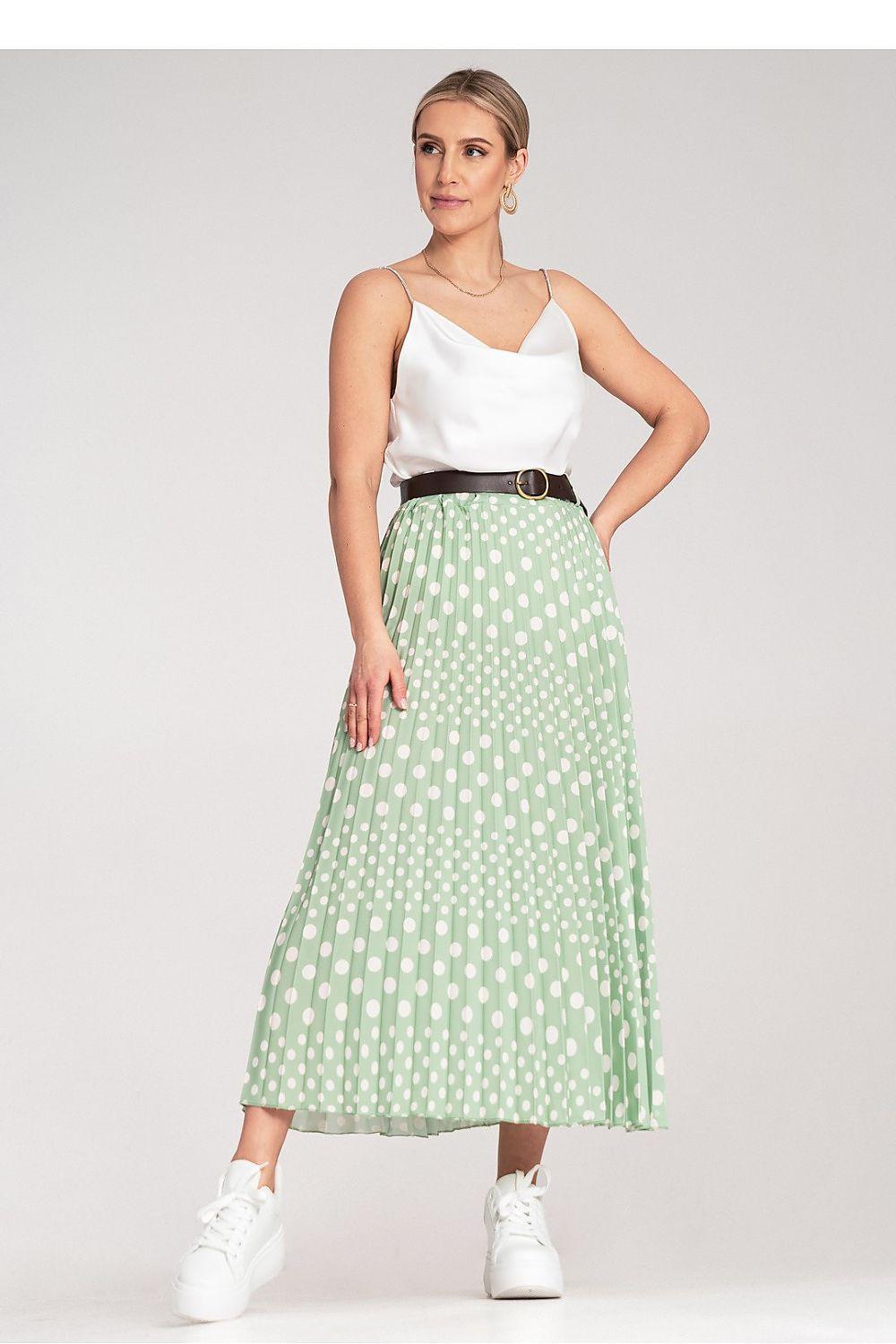 Figl green polka-dot midi skirt with pleated tiers