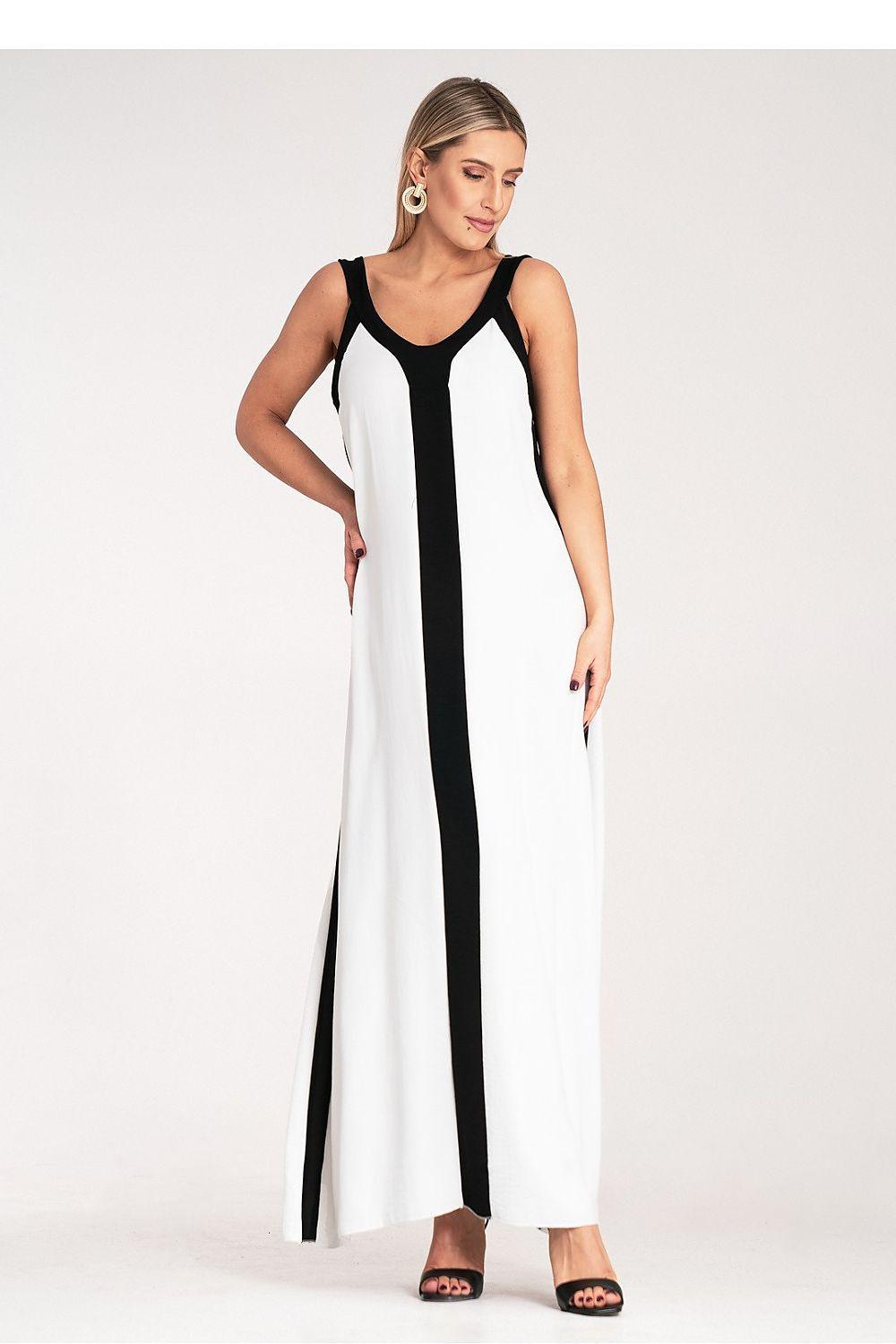 Figl daydress sleeveless V-neck with black vertical paneling and flowing white skirt