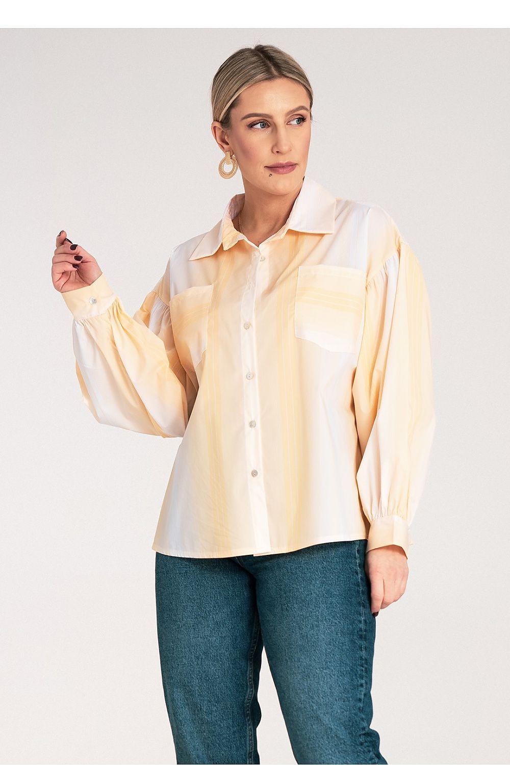 Figl long sleeve shirt, light yellow striped, button-front with chest pocket