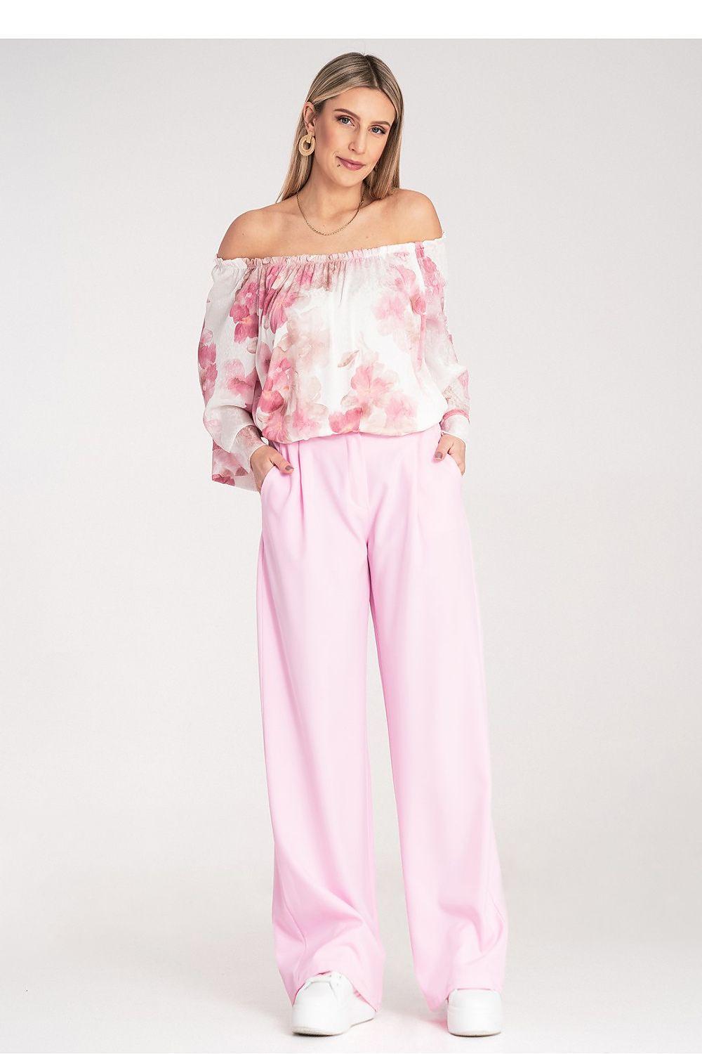 Women trousers, light pink wide-leg pants, front view