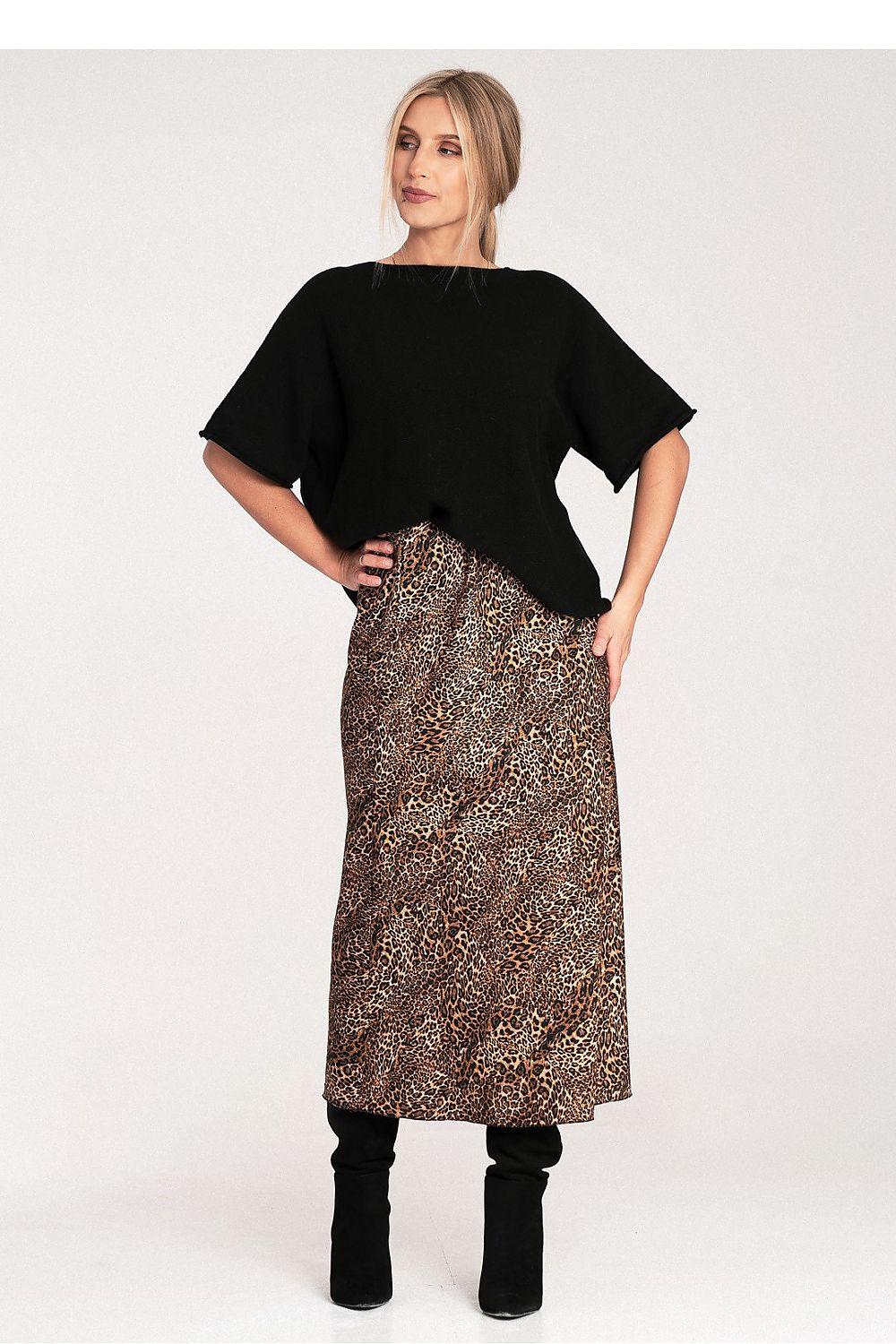 Midi leopard-print skirt with allover animal spot pattern
