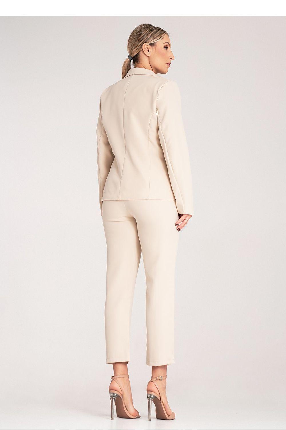 Cream/beige blazer and ankle-length trousers set, back view