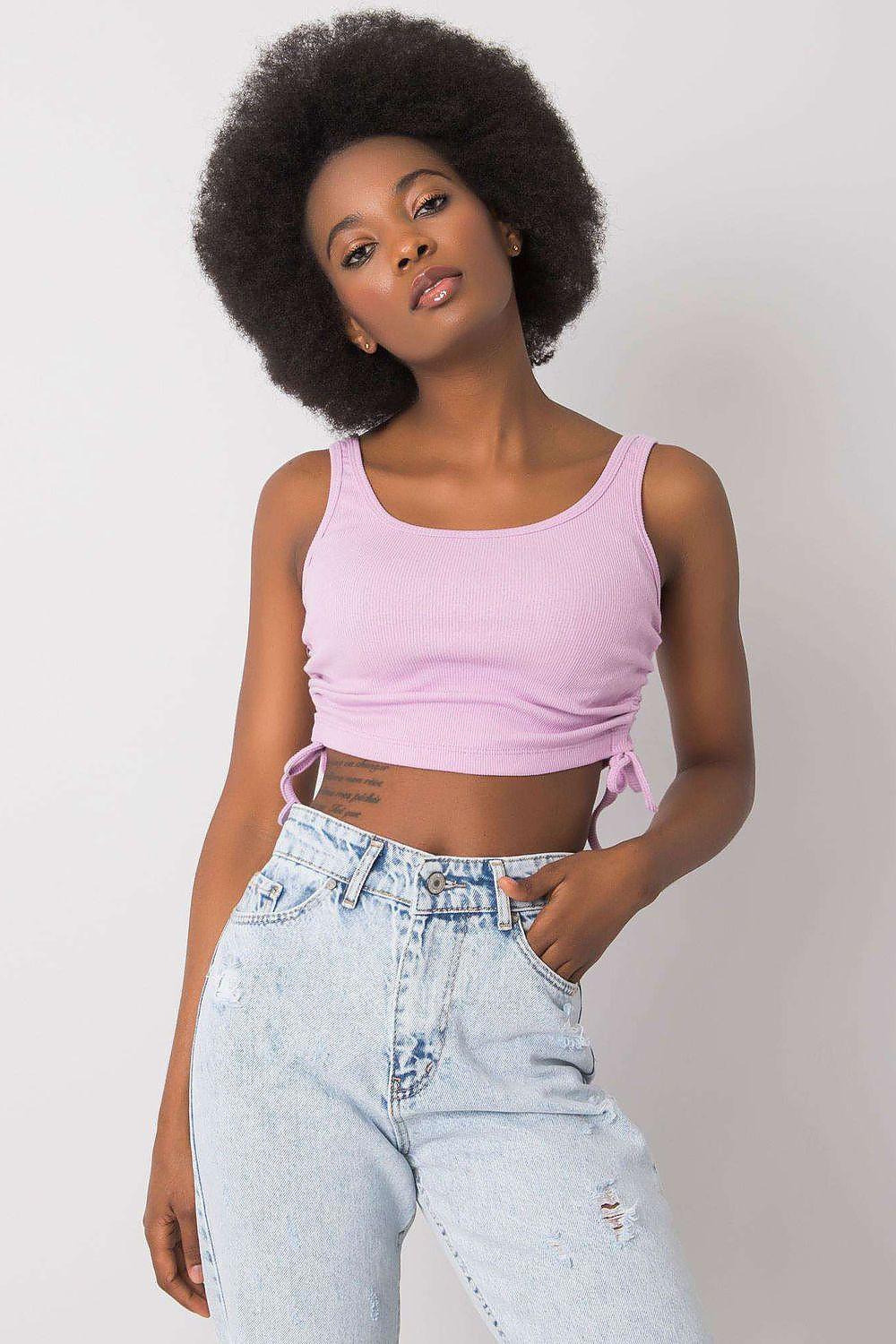 Light pink sleeveless cropped camisole top with scoop neck and side tie detail