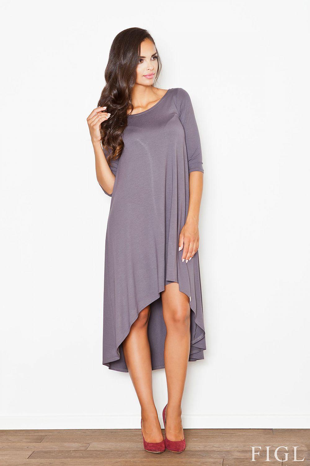Figl grey midi daydress with short sleeves and asymmetrical hem