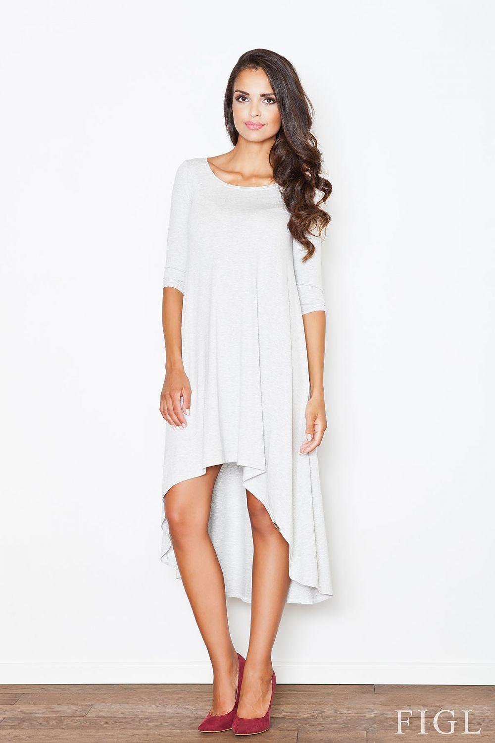 Figl light grey daydress with 3/4 sleeves and asymmetrical hem