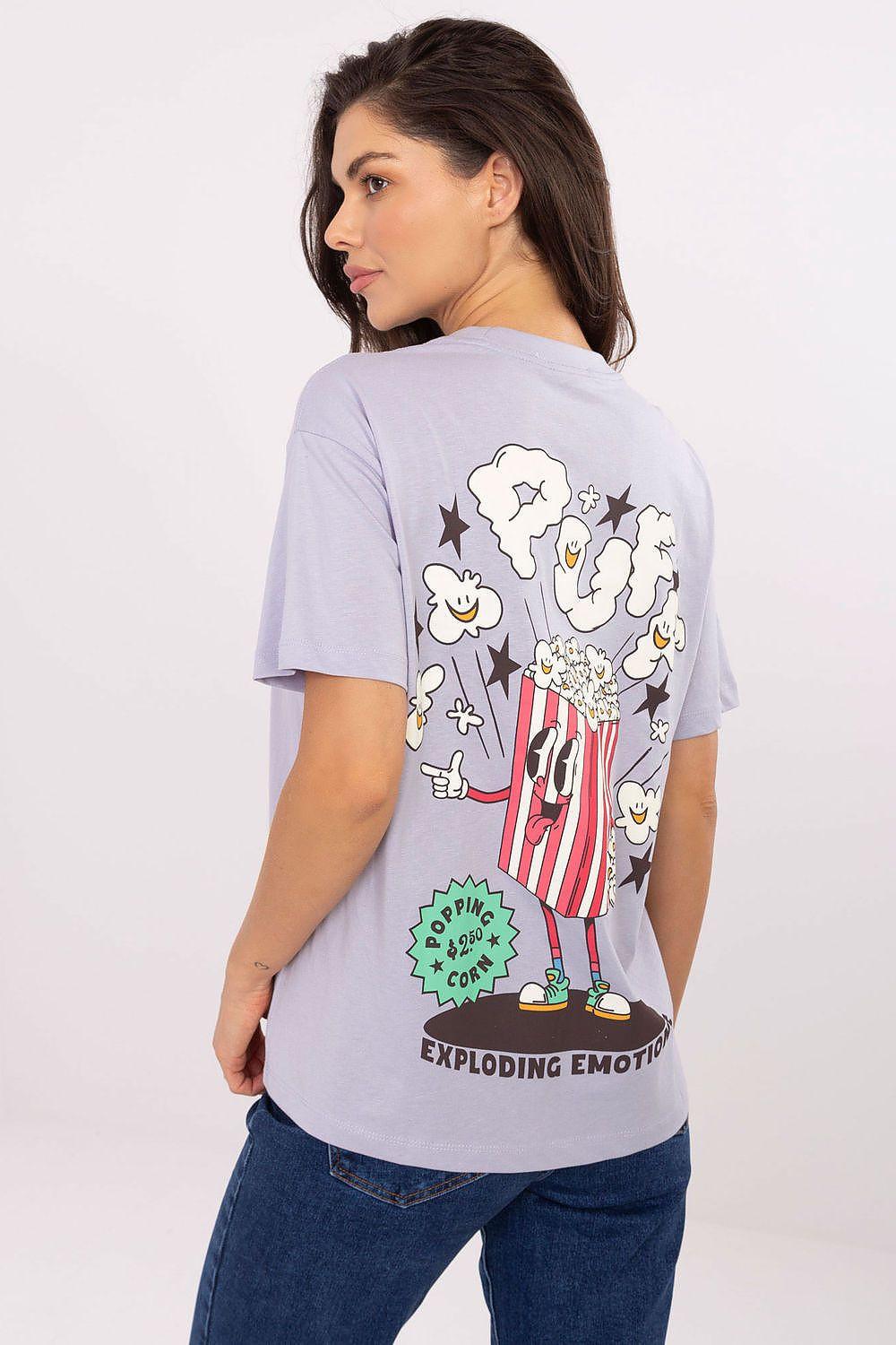Women's violet T-shirt with large back cartoon explosion print