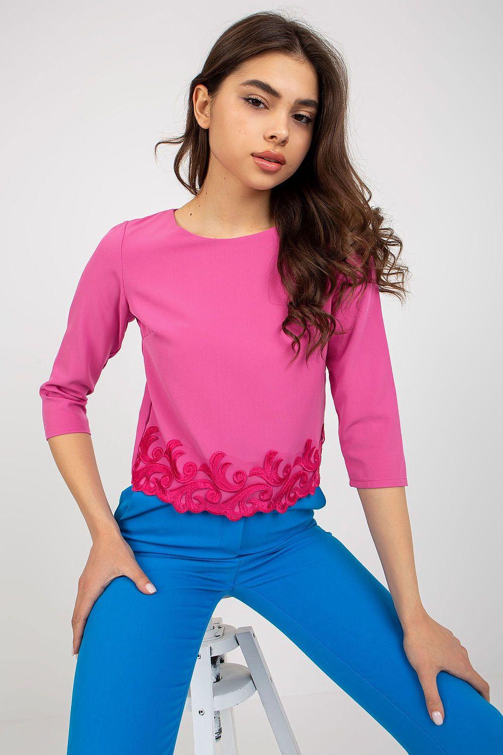Lakerta pink blouse with scalloped embroidered bottom and 3/4 sleeves