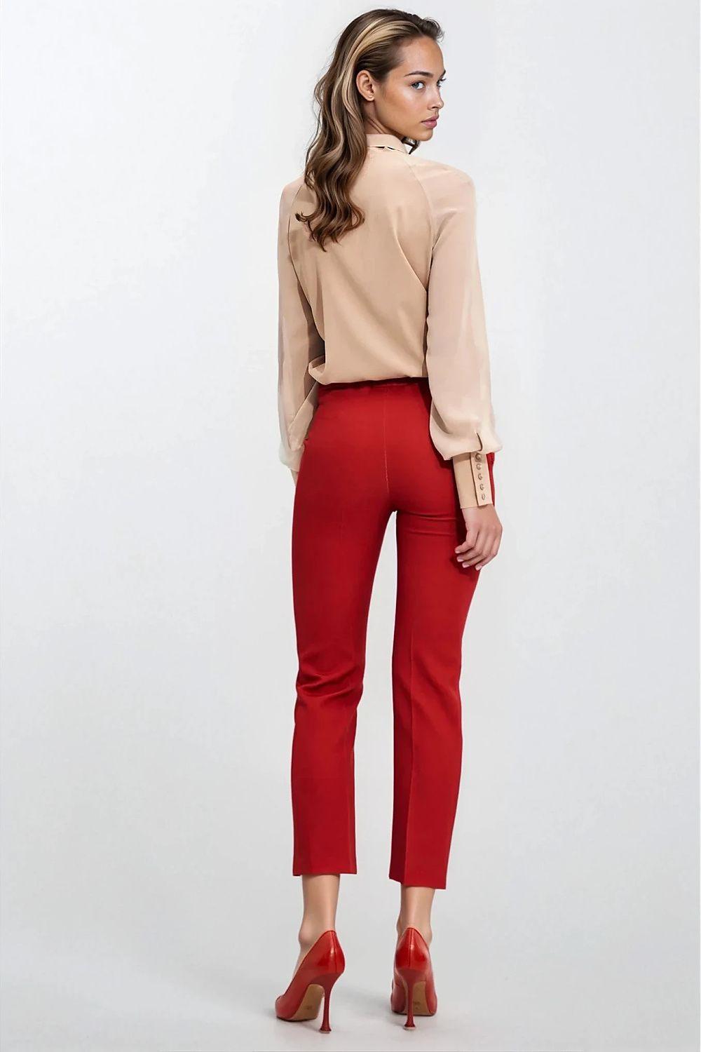 Beige long-sleeve blouse with scarf-neck bow detail