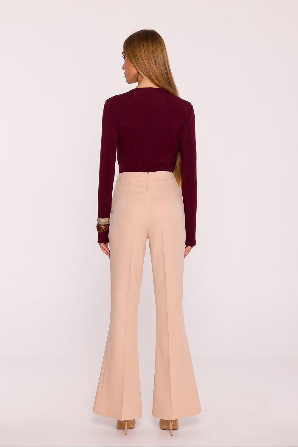 Women’s high-waisted flared trousers, light beige, back view