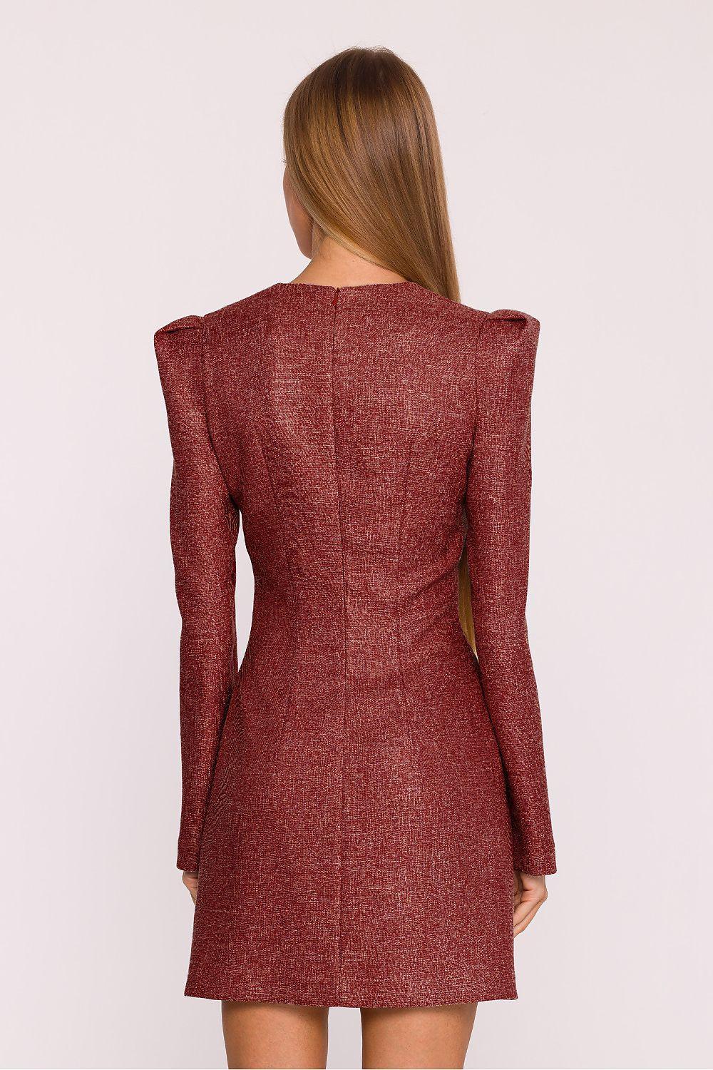 Burgundy long-sleeve daydress back view with vertical seam detail