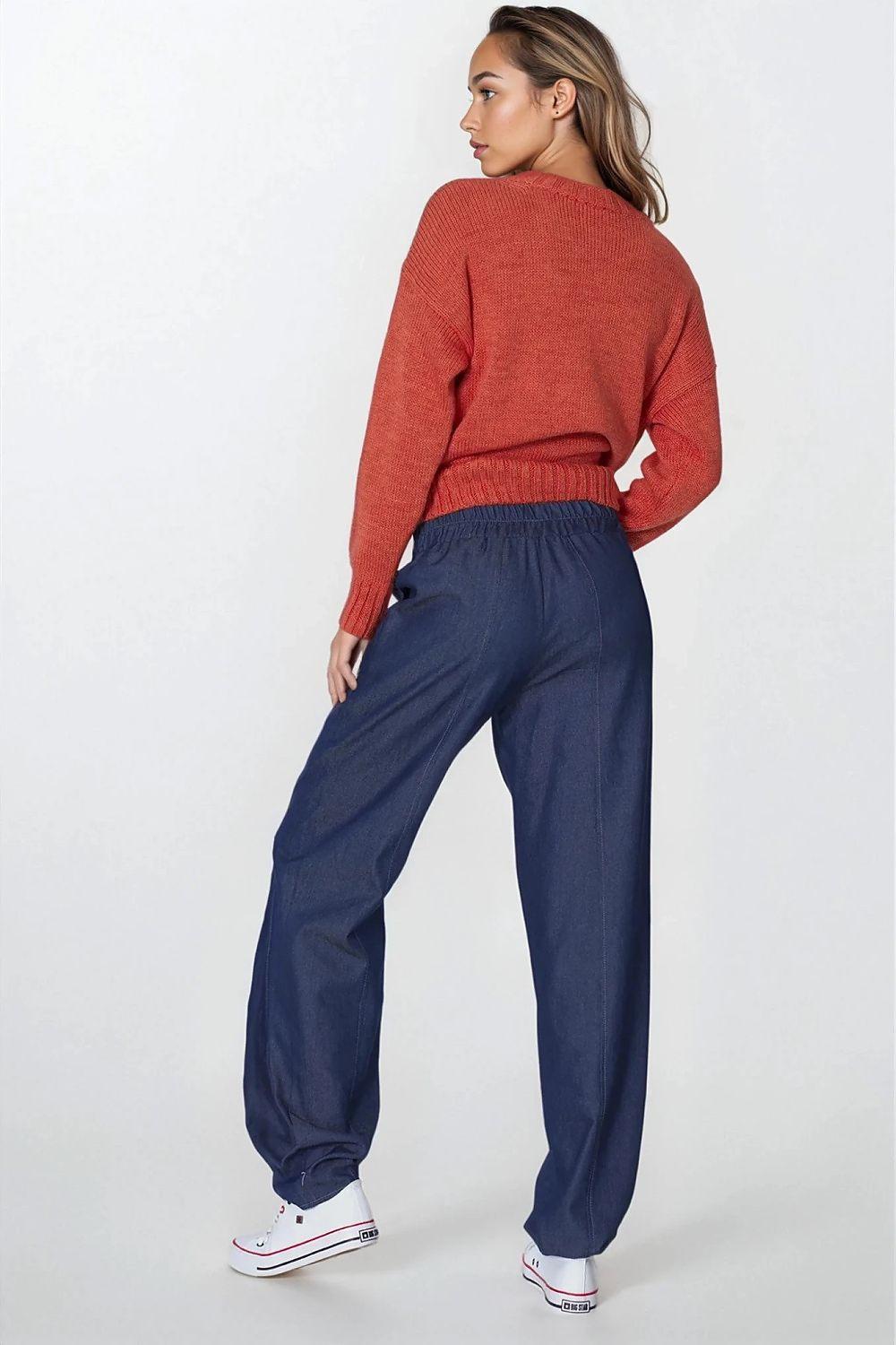 Nife women's dark blue jogger trousers with elastic waist and tapered legs