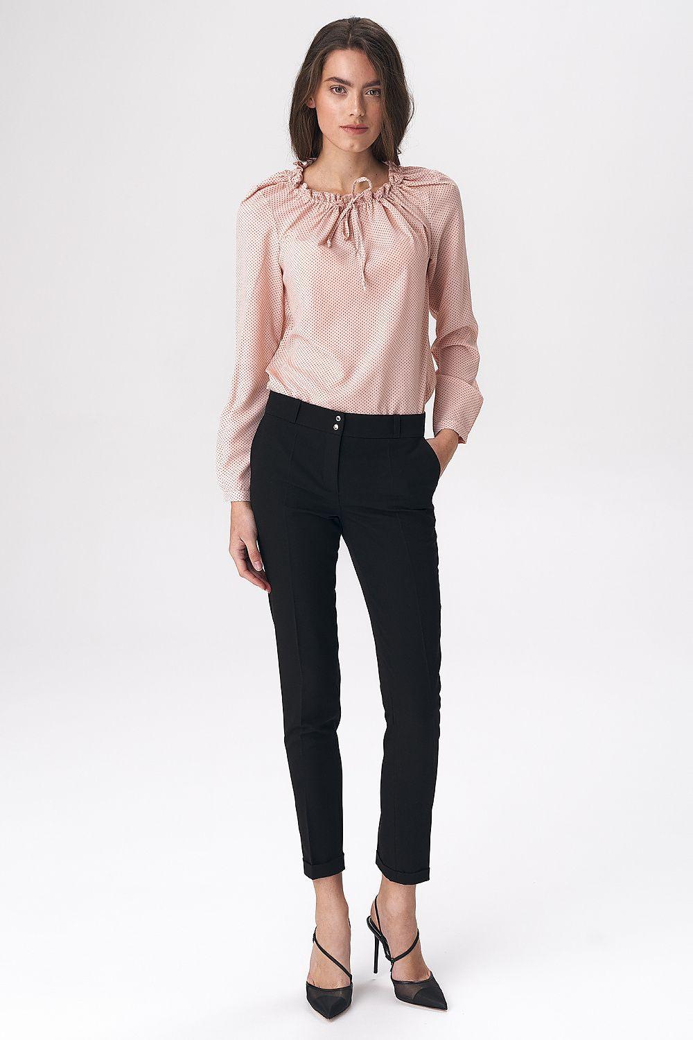 Women's black slim trousers with belt loops, ankle length, and side pockets