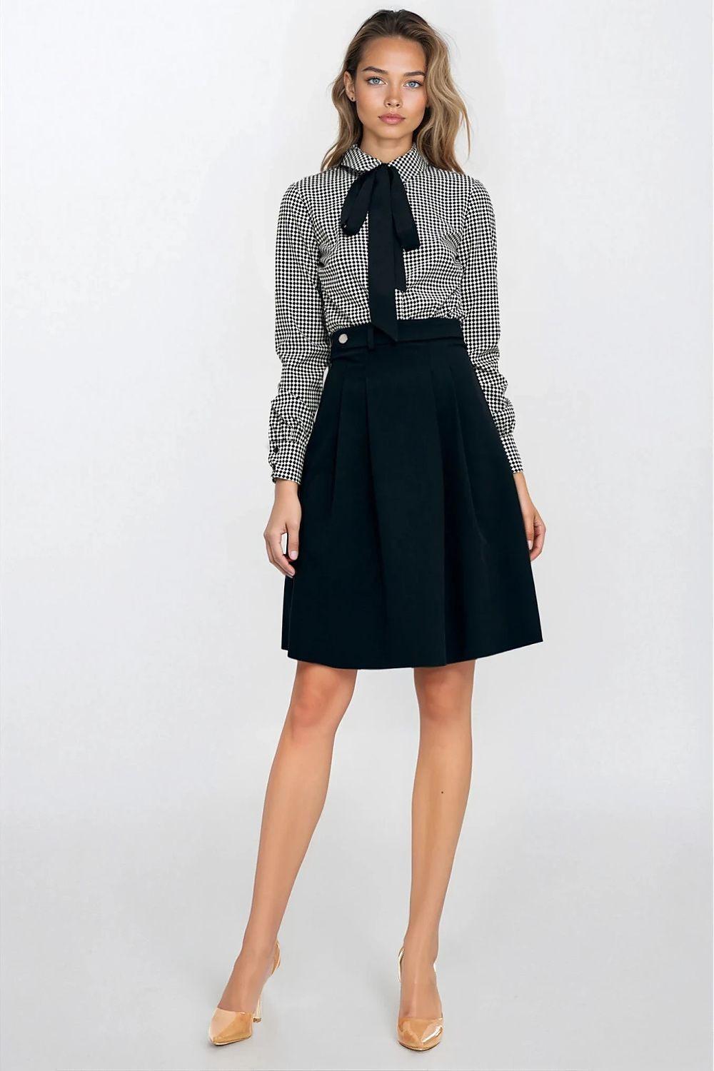 Long-sleeve shirt Nife with black bow tie at collar and check print