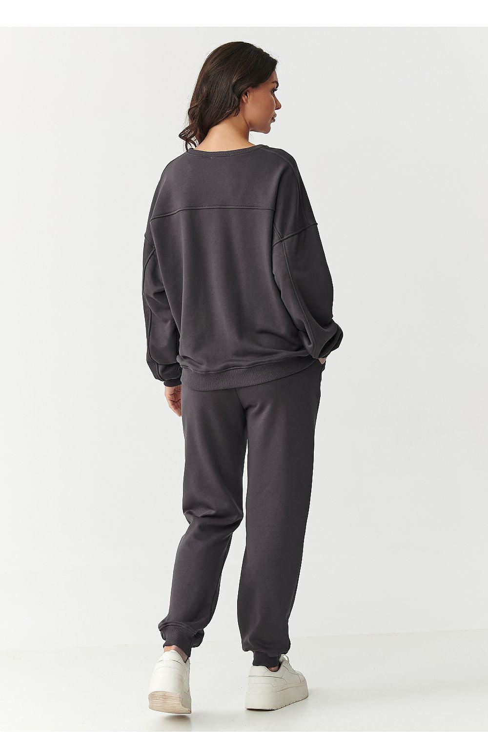 Women's grey tracksuit set, back view, sweatshirt and jogger pants