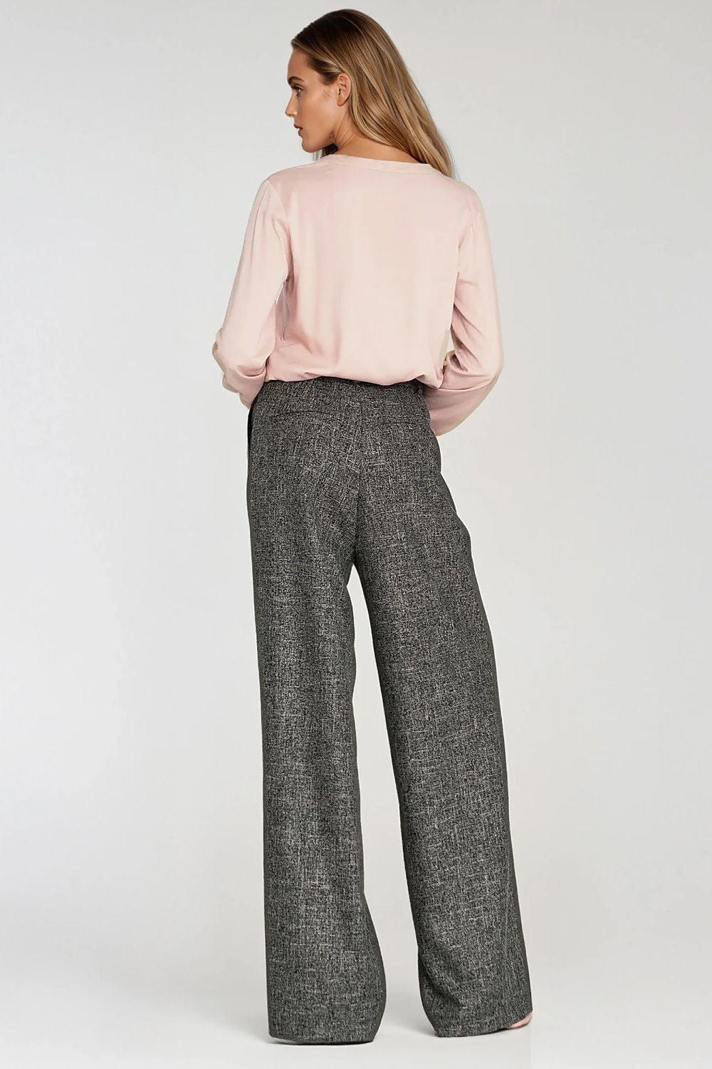 Nife dark grey wide-leg trousers, back view with high waist and full-length legs