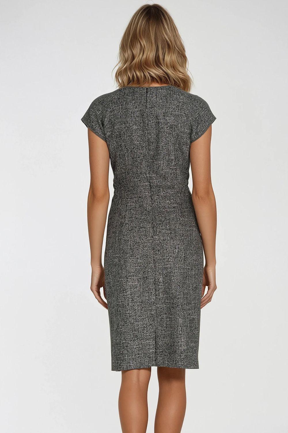 Nife daydress dark heather gray, back view with cap sleeves and round neckline