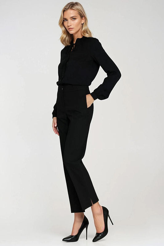 Women's black trousers with crease, ankle length, slim straight leg