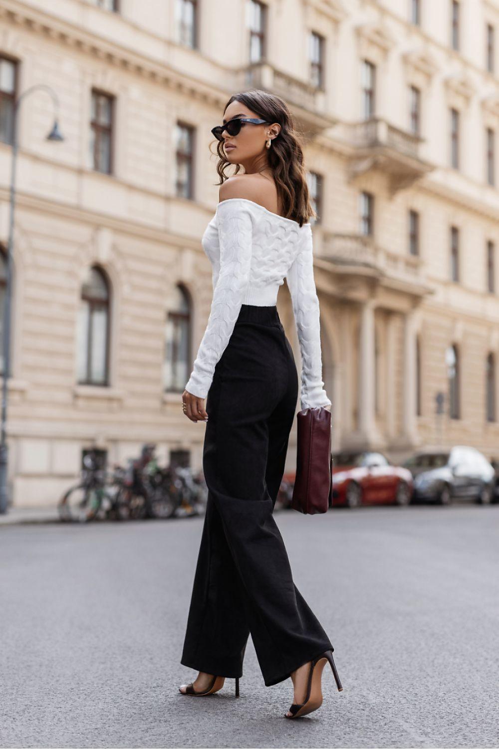 Black wide-leg trousers with high waist and straight legs