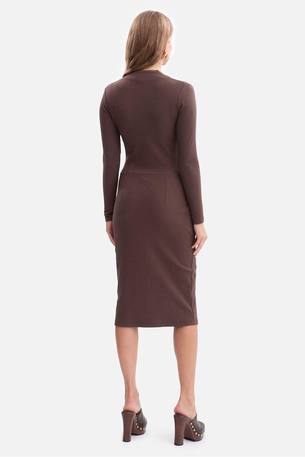 BeWear daydress, dark brown midi with long sleeves, back view