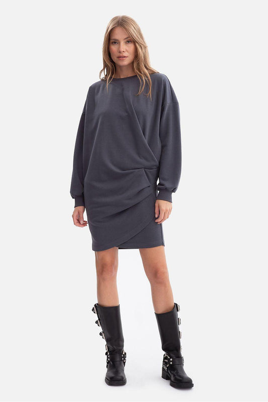Sweatshirt day dress in dark grey, crewneck long sleeves with angled short hem