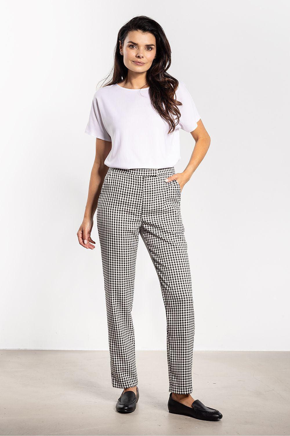 Jacket 218972 awama white top and grey check trousers, standing pose