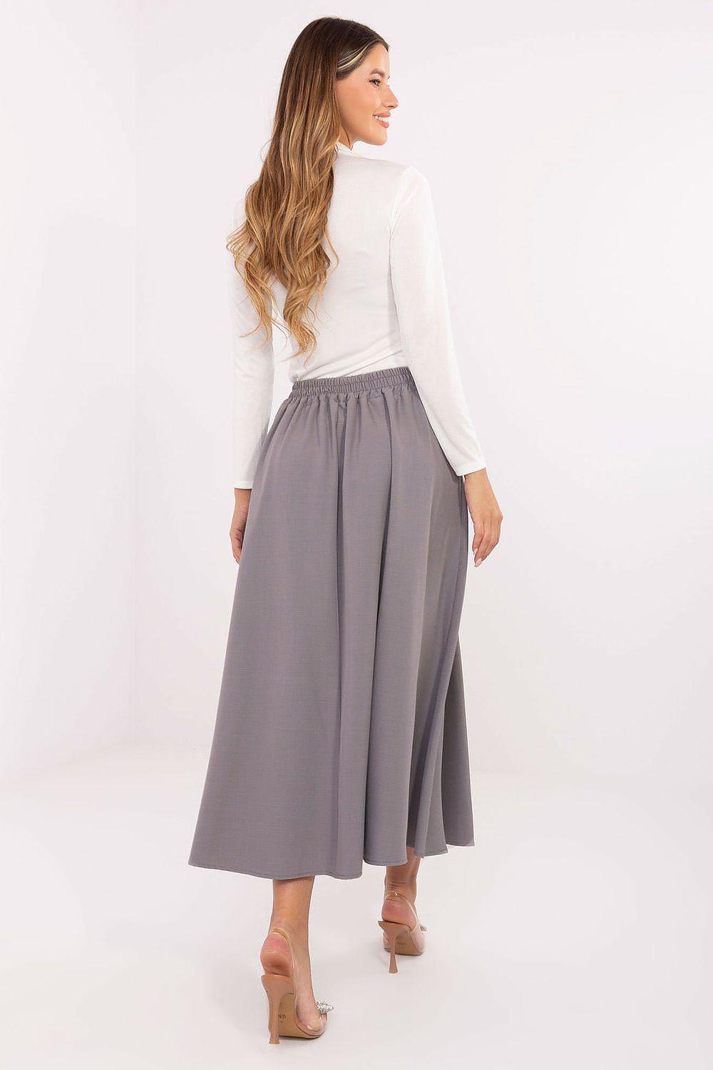 Grey midi skirt with gathered waist and loose drape