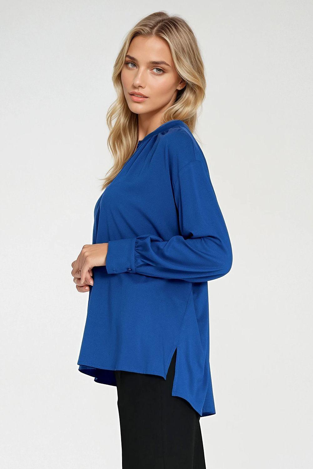 Oversize long-sleeve blouse with loose fit, blue