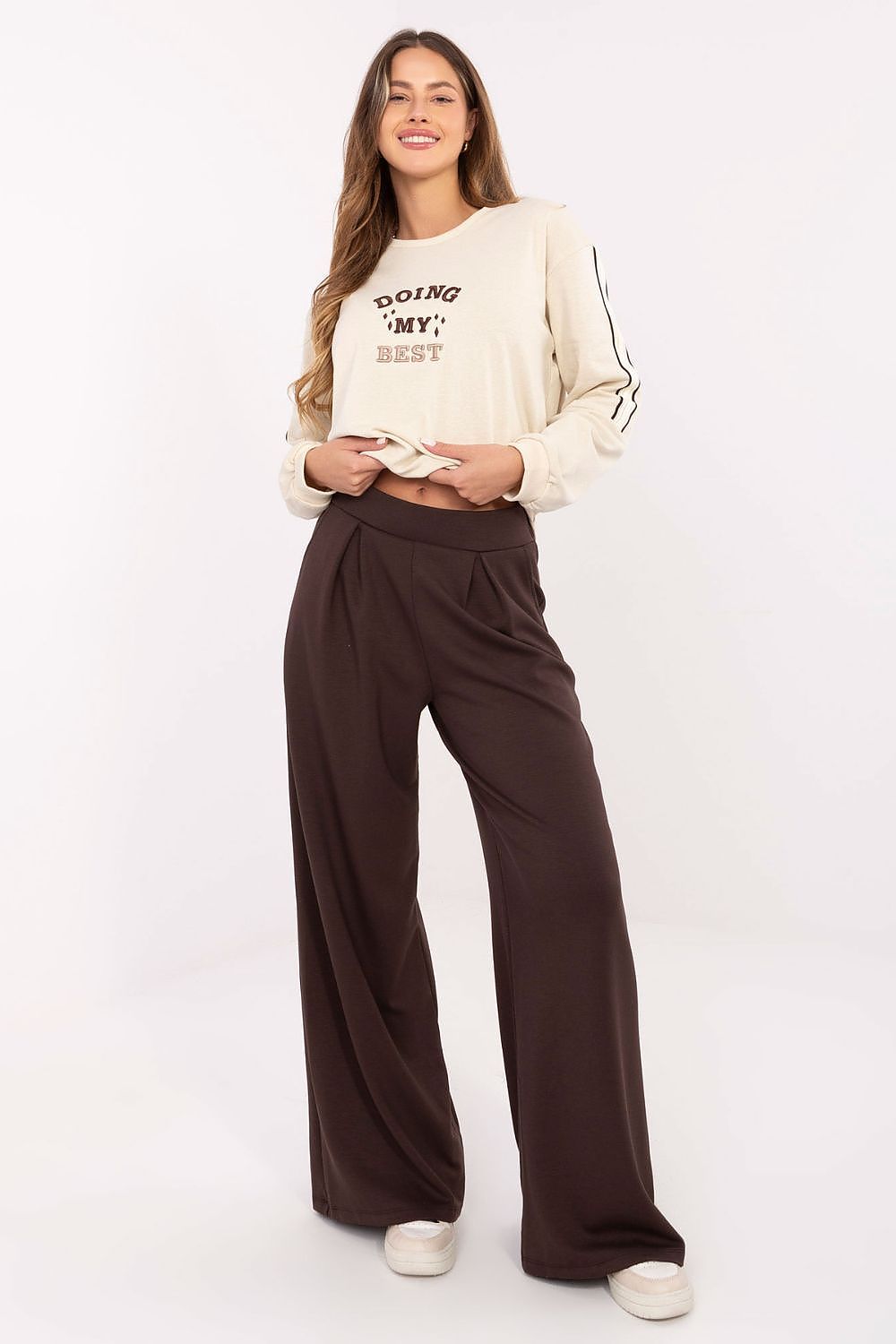 Tracksuit trousers in dark brown, loose wide-leg with elastic waistband and pockets
