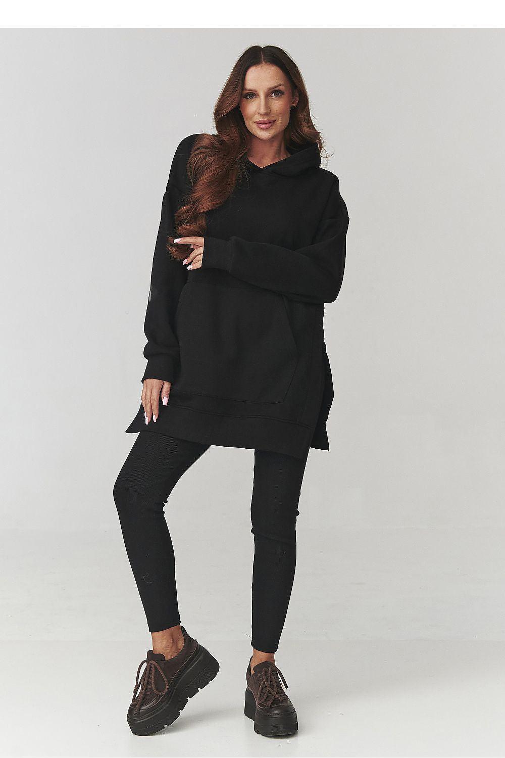 Women's black hoodie and jogger pants set with hood