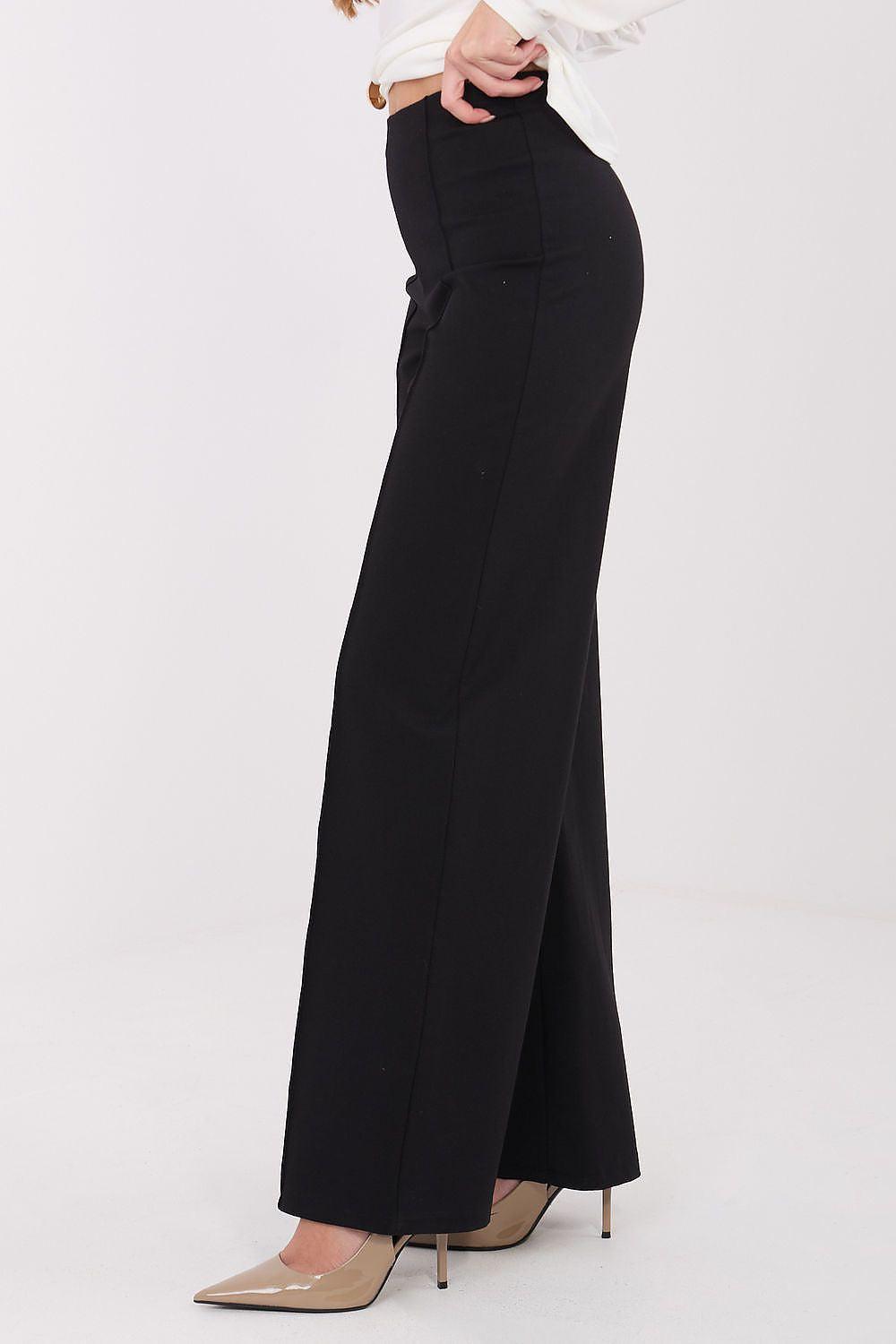 Women’s trousers by Rue Paris, black wide-leg trousers with high waist and long hem