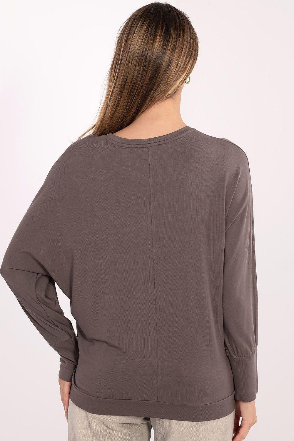 Micro modal blouse back view with crew neck and long sleeves, relaxed fit, dark tone