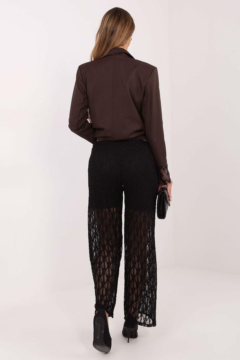 Black lace wide-leg trousers, back view