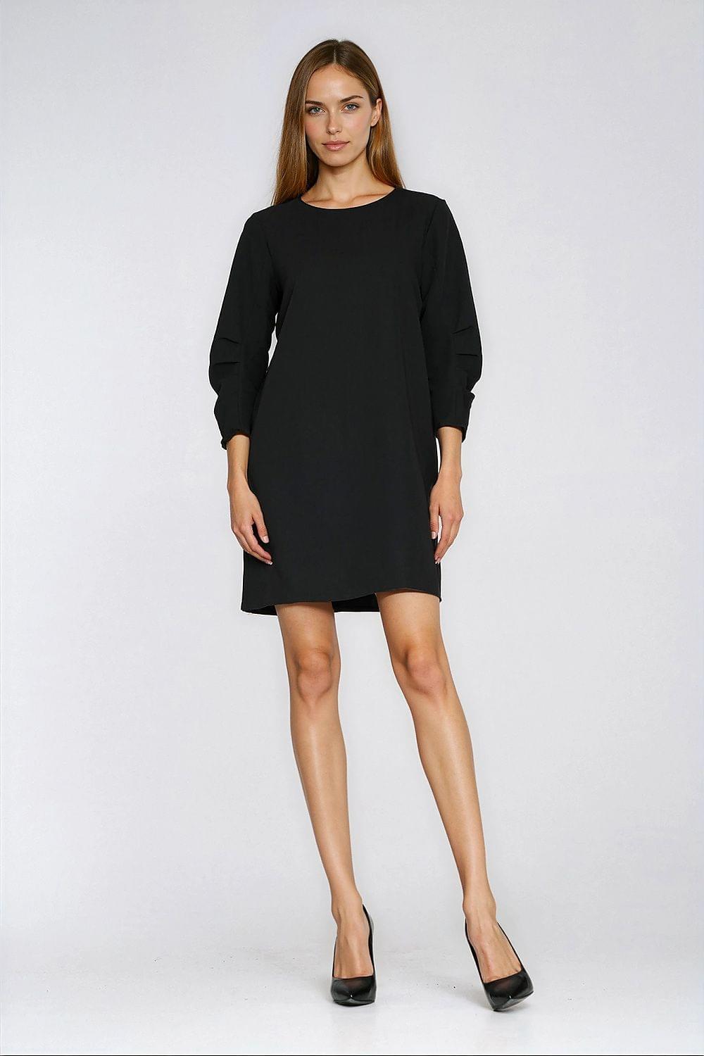 Black daydress with 3/4 sleeves and a straight hem