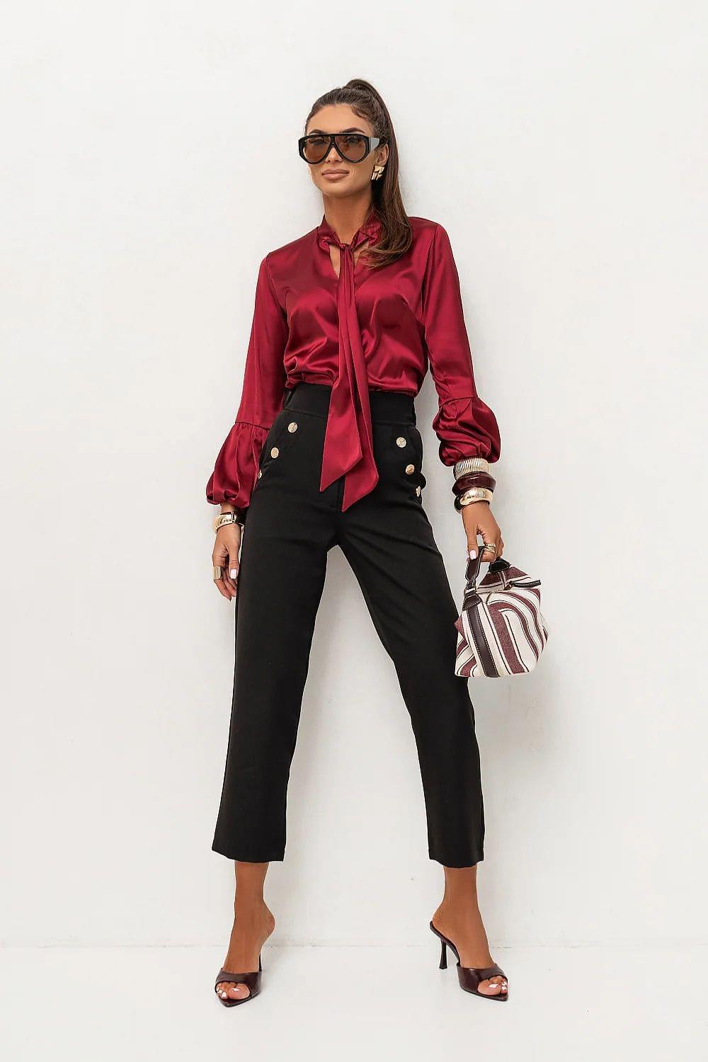 Women’s black trousers with side pockets and button tab waist