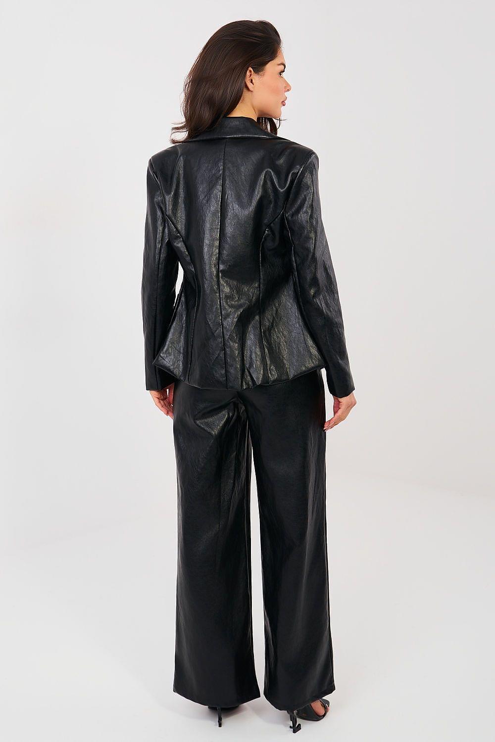 Women’s tailored trousers in black, wide-leg cut, back view.