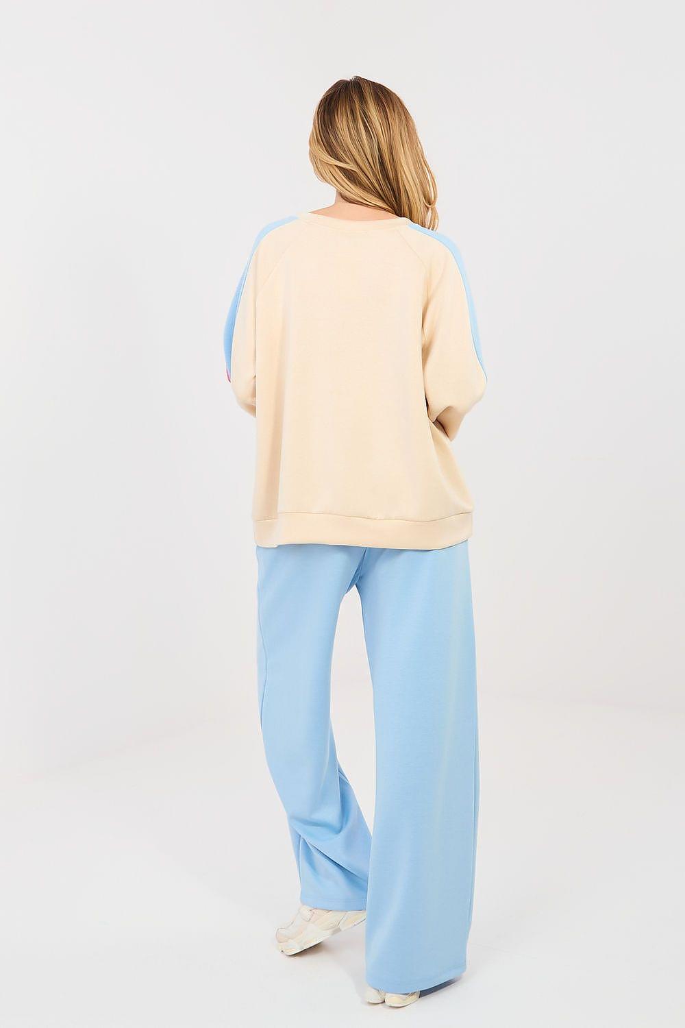 Light blue sweatshirt and light blue wide-leg pants lounge set, back view with long sleeves
