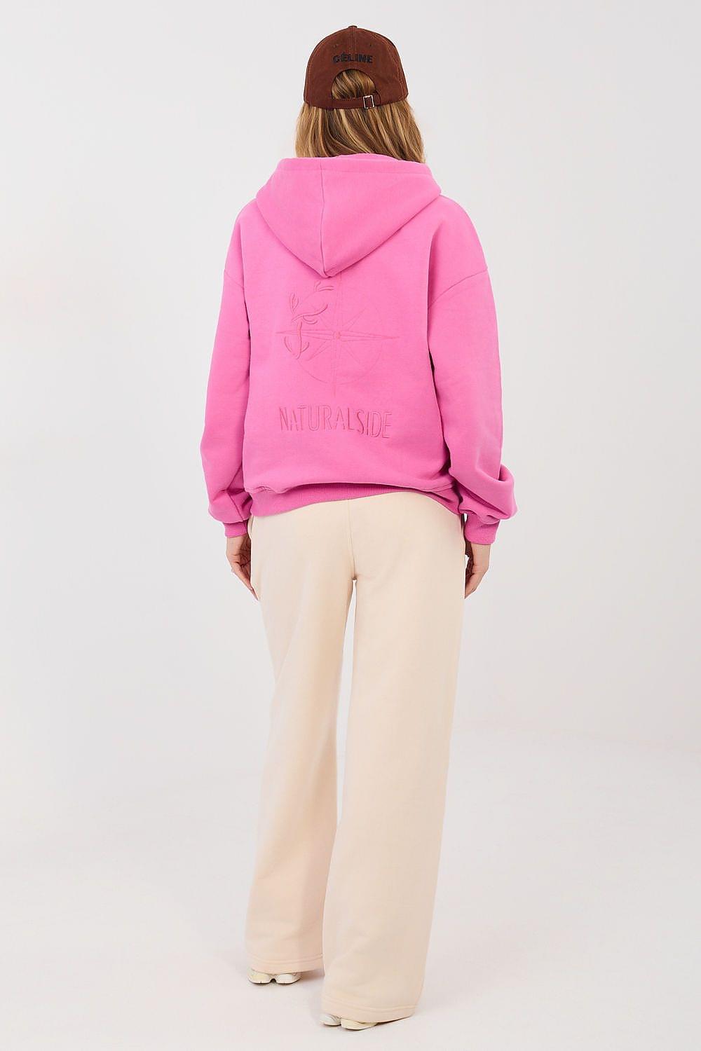 Beige tracksuit trousers with side stripes and wide legs, back view