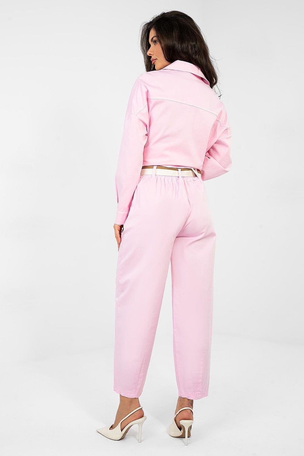 Women pink trousers with belt loops and cuffed ankle hem